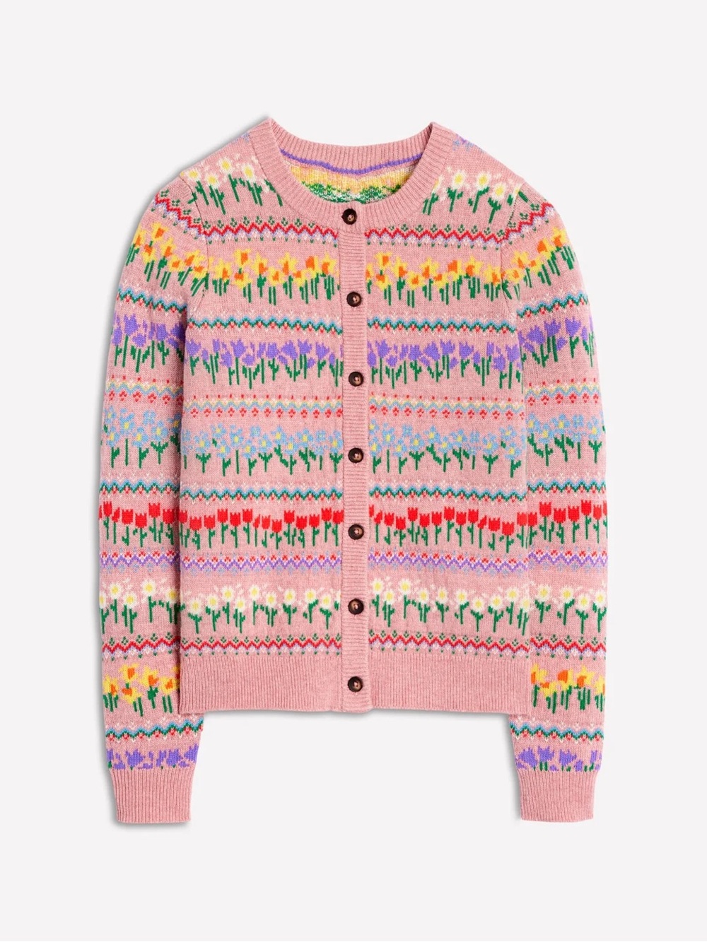 NWT Boden Edie Fair Isle Cardigan in Meadowstreet Pink, Flowers